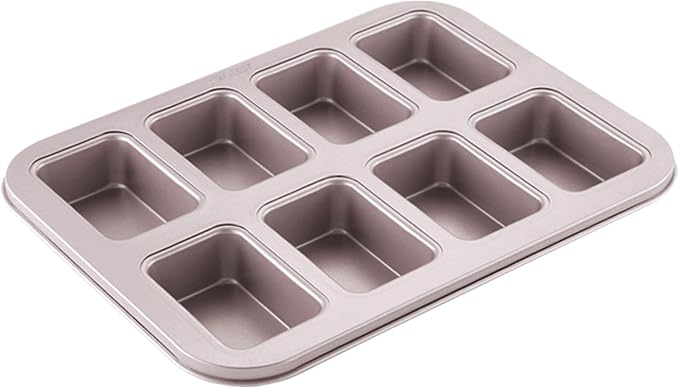 CHEFMADE Brownie Cake Pan, 8-Cavity Non-Stick Rectangle Muffin Pan Bakeware for Oven Baking(Gold)