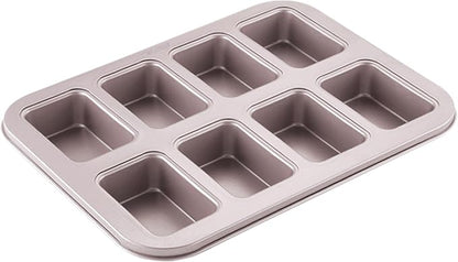CHEFMADE Brownie Cake Pan, 8-Cavity Non-Stick Rectangle Muffin Pan Bakeware for Oven Baking(Gold)
