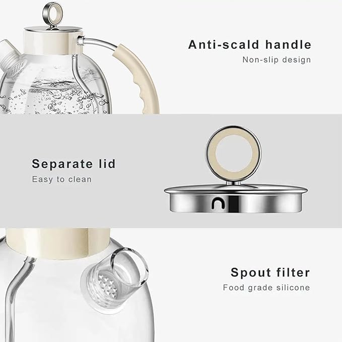 ASCOT Electric Kettle, Glass Electric Tea Kettle for Men/Women/Family 1.5L 1500W Borosilicate Glass Tea Heater, with Auto Shut-Off and Boil-Dry Protection (Beige)