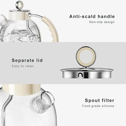 ASCOT Electric Kettle, Glass Electric Tea Kettle for Men/Women/Family 1.5L 1500W Borosilicate Glass Tea Heater, with Auto Shut-Off and Boil-Dry Protection (Beige)