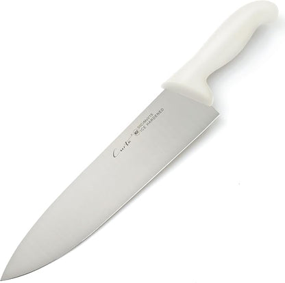 CURTA 10-inch Commercial-Grade Chef's Knife, NSF Listed, Ergonomic, Non-slip White Handle, High Carbon 420 Stainless Steel Forged Blade Straight Edge, Dishwasher Safe, Rust Proof