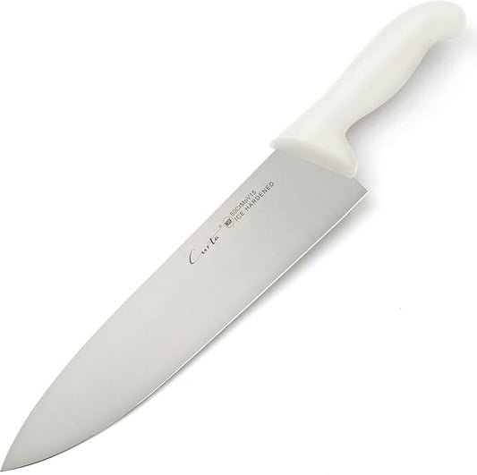 CURTA 10-inch Commercial-Grade Chef's Knife, NSF Listed, Ergonomic, Non-slip White Handle, High Carbon 420 Stainless Steel Forged Blade Straight Edge, Dishwasher Safe, Rust Proof