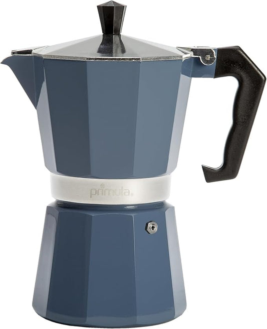 Primula Classic Moka Pot Stovetop Espresso and Coffee Maker, Italian and Cuban Cafetera for Rich Espresso Brewing, Durable Aluminum Greca Coffee Maker with Easy Grip Handle, 6-Cup, Blue