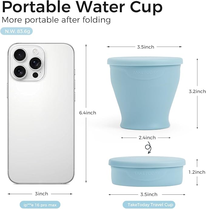 TakeToday 2PCS Collapsible Travel Cup 8 oz - Silicone Foldable Water Cup, BPA-Free with Lid & Waterproof Bag - Drinking Cup Set for Camping, Outdoors & International Travel（Blue & Lowcountry Peach）