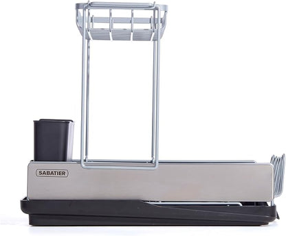 Sabatier Dish Drying Rack with Second Tier, Rust Resistant Wires and Angled Drain Board, Utensil Caddy Compact Dish Drying Rack