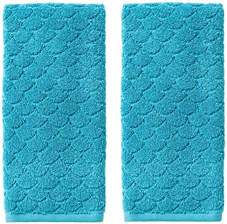 SKL Home Ocean Watercolor Scales Hand Towel Set-2pc, 100% Cotton, Blue