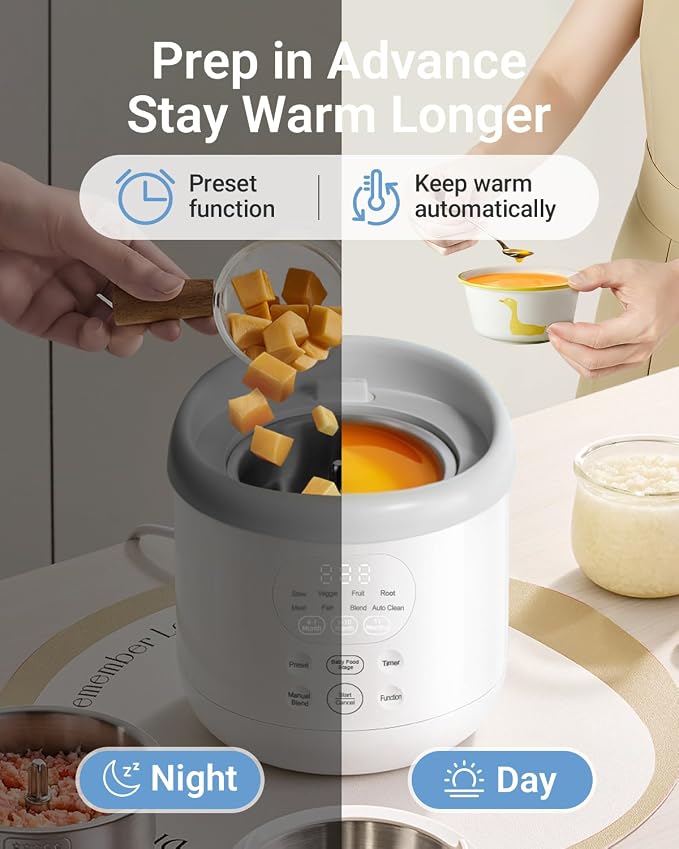 Bear All-Stainless Steel Baby Food Maker, NutriEase 3-Stage Texture, OneStep Baby Food Processor Puree Maker, Preset Function, Self-Clean&Dishwasher safe, Effortless Healthy Homemade Baby Food,Upgrade