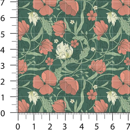 Floral Patchwork Fabric Panel 100x155 cm – 100% Cotton Satin, 6 Coordinated Botanical Prints on One Continuous Sheet (Vintage Botanica, 6pcs 50x50cm)