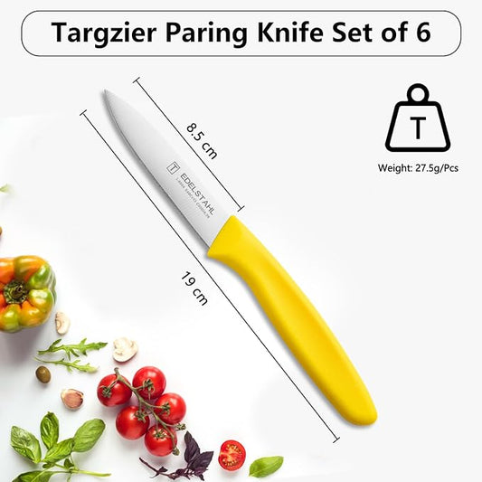 Paring Knife,Stainless Steel Paring Knives Set of 6,Super Sharp Vegetable&Fruit Knife,Straight Edge Paring Knifes,PP Plastic Ergonomic Handle,Yellow Peeling Knifes