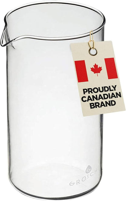 GROSCHE Borosilicate 3.3 Glass Universal Replacement Beaker for French Press Coffee and Tea Makers - (34.oz - Medium)
