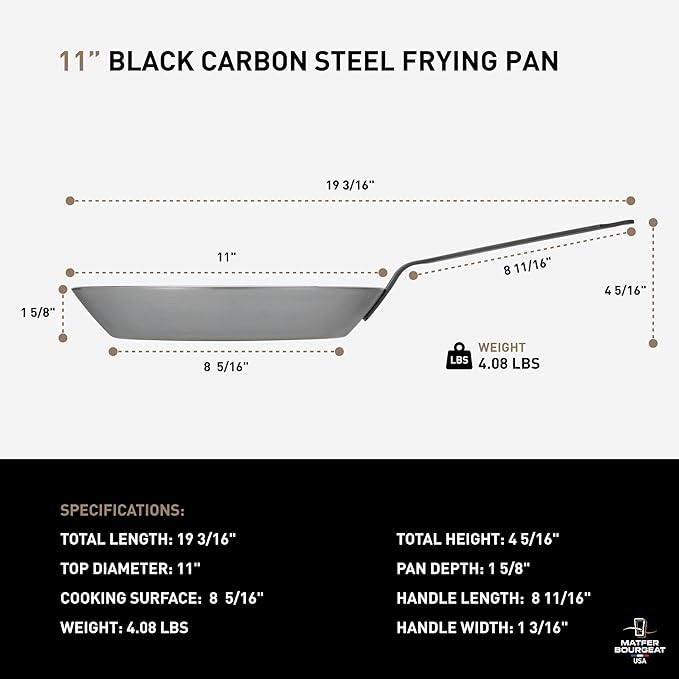 Matfer Bourgeat Black Carbon Steel Frying Pan, 11"