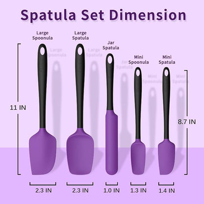 Coukre Silicone Spatula Set of 5,High Temperature Resistant, Food Grade Silicone, Dishwasher Safe, for Baking, Cooking (Purple Black)