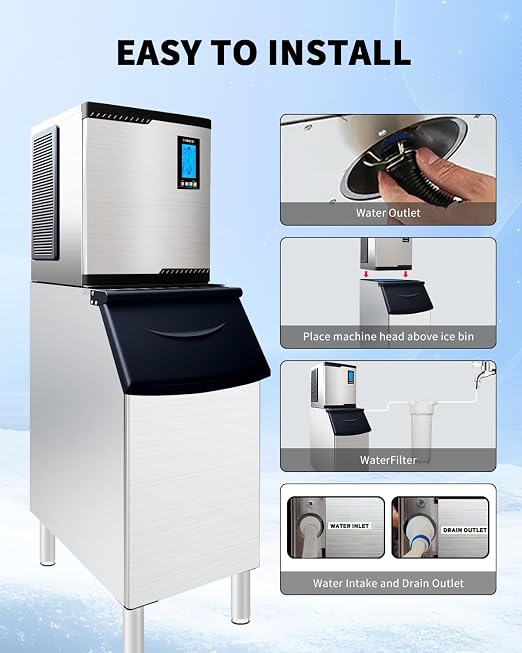 Commercial Ice Maker Machine Head Only, 550lbs/24H ETL Commercial Ice Maker with Self-Cleaning, DOE&CEC Energy-efficient,48 Hours Timer, Stainless Steel Ice Maker for Restaurant Bar Cafe Hotel