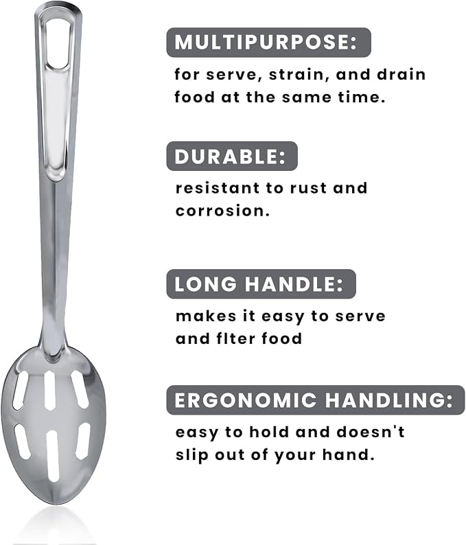 4 Pack Kitchen Slotted Spoon Stainless Steel, Stiring Large Spoons, 13 Inch Metal Slotted Spoon, Cooking Serving with Holes