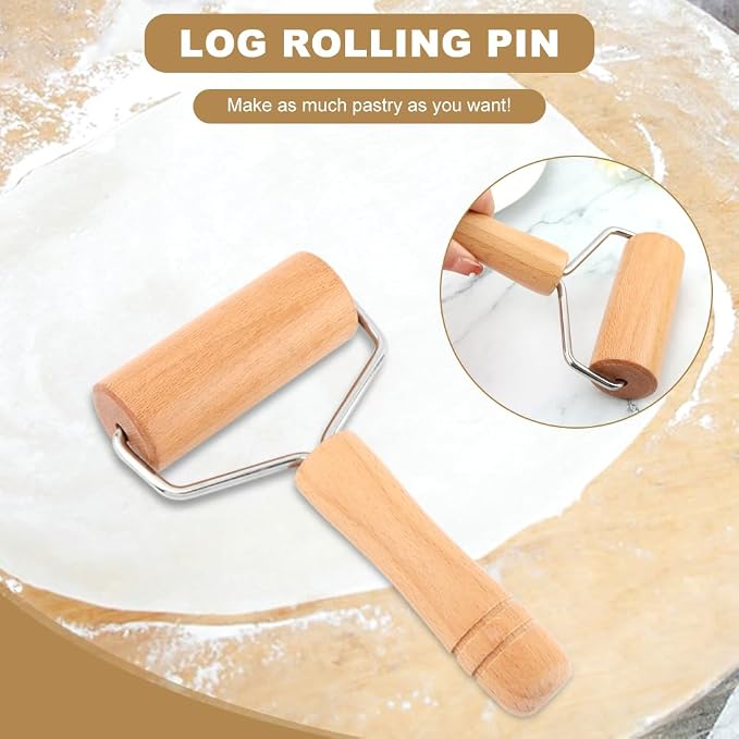 Small Wooden Rolling Pin with Handle, Non-Stick Small Dough Roller, Kitchen Baking Tool for Pizza, Pastry, Cookie & Dumpling Making
