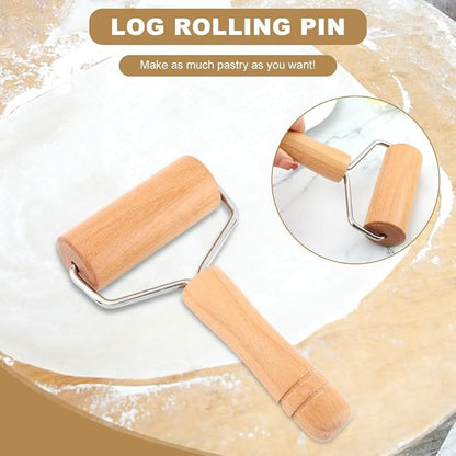 Small Wooden Rolling Pin with Handle, Non-Stick Small Dough Roller, Kitchen Baking Tool for Pizza, Pastry, Cookie & Dumpling Making