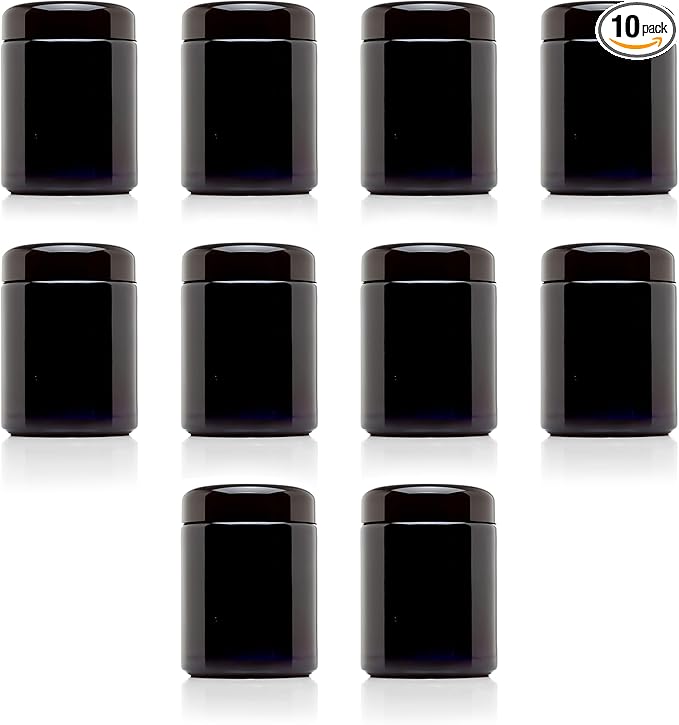 Infinity Jars, Premium Airtight Ultraviolet Glass Jar 250  ML (8.3 fl oz) Pack 10 Smell Proof, Antistatic, Light Blocking Container for Herbs, Coffee, Tea & Spices Durable, Travel-Friendly Storage
