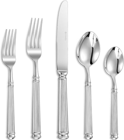 KEAWELL Premium 20 Pieces Prestige Silverware Set - Exquisite Craftsmanship, Service for 4, 18/10 Stainless Steel, Luxurious Flatware Set, Heavy Duty, Dishwasher Safe (20, Silver)