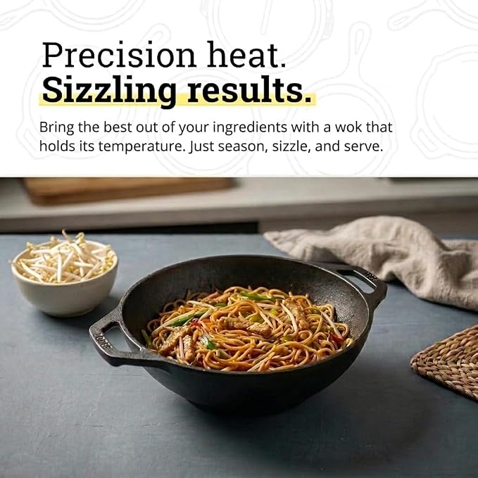 Lodge 9 Inch Cast Iron Mini Wok with Dual Loop Handles – PFAS FREE Pre-Seasoned Small Stir Fry Pan – Stovetop & Oven Safe Heavy Duty High-Heat Retention Pan – Made in USA