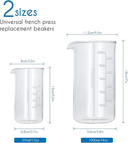 Easyworkz Borosilicate Glass Replacement Beaker for 34oz French Press Coffee Maker