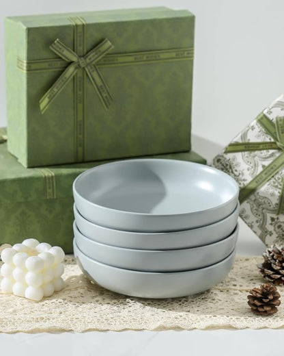 Pasta Bowl, 34oz Bowl Plate, Dinner Bowls, Ceramic Salad Bowl for Serving, Soup, Plates and Bowls Sets, Microwave & Dishwasher Safe, Pebble Gray