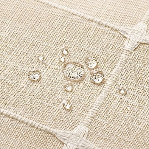 Boho Farmhouse Classic Plaid Linen Tassel Shower Curtain Cream,72x72