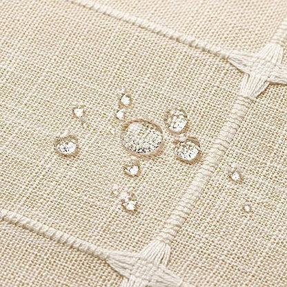 Boho Farmhouse Classic Plaid Linen Tassel Shower Curtain Cream,72x72