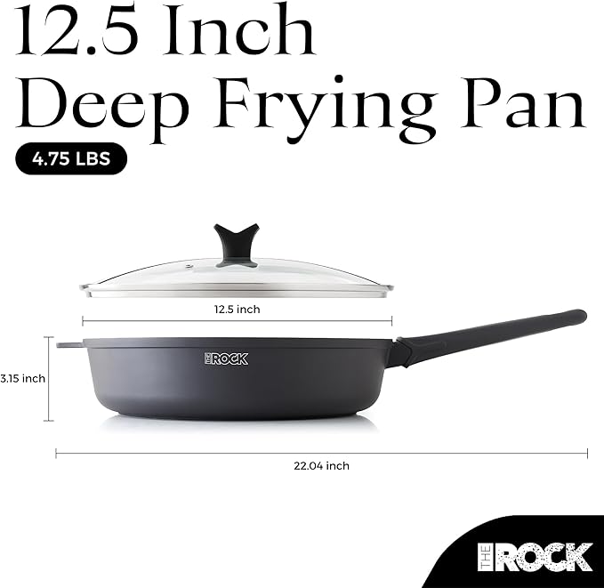 THE ROCK SOHO 12.5-Inch Nonstick Frying Pan Skillets with Lid– Compact for Urban Kitchens, Nothing Sticks, Never Warps, Lasts Longer, Oven & Dishwasher Safe, Black