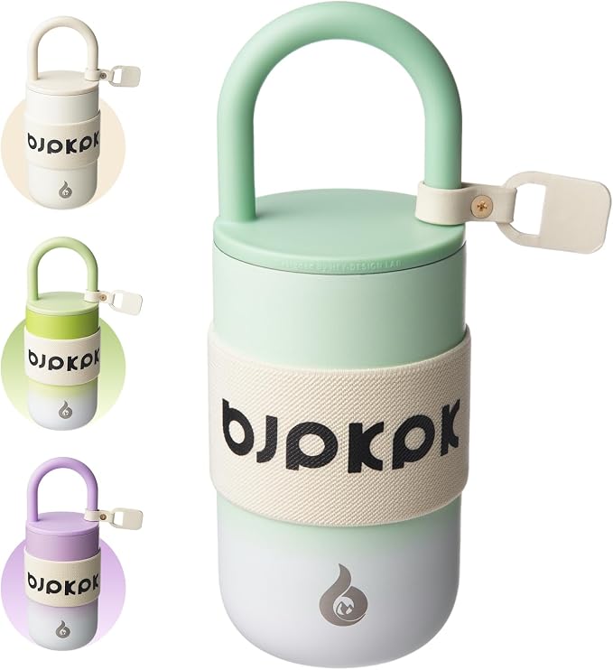 BJPKPK 13oz Insulated Stainless Steel Loop Tumbler With Lid And Handle Travel Coffee Mug Thermal Cup,Green Fog