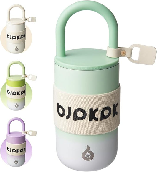 BJPKPK 13oz Insulated Stainless Steel Loop Tumbler With Lid And Handle Travel Coffee Mug Thermal Cup,Green Fog