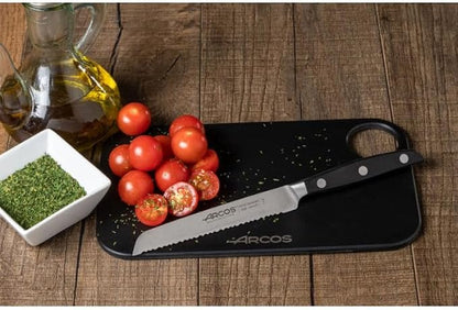 Arcos Forged Tomato Knife Serrated 5 Inch Stainless Steel. Ergonomic Polypropylene POM Handle & Special Silk Blade 130 mm. Series Manhattan. Blue Color. Impress and Amaze with Every Cut