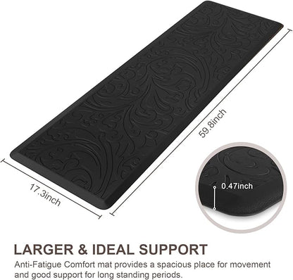 KMAT Kitchen Mat Cushioned Anti-Fatigue Waterproof Non-Slip Standing Mat Ergonomic Comfort Rug for Home,Office,Sink,Laundry,Desk 17.3" (W) x 60"(L),Black