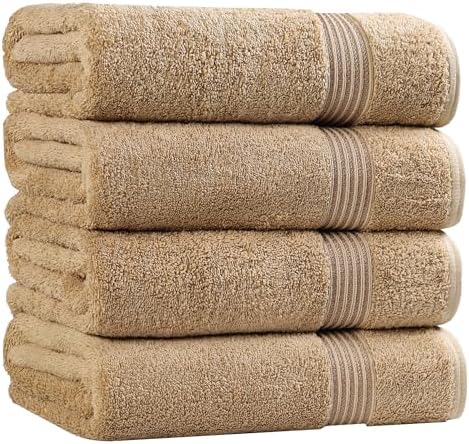 Superior Egyptian Cotton 4-Piece Bath Towel Set for Shower, Bath, Spa, Resort, Hotel, Soft Body Towels, Airbnb Essentials, Apartment, Dorm, Quick Dry, Absorbent, Bathroom Basics, Toast