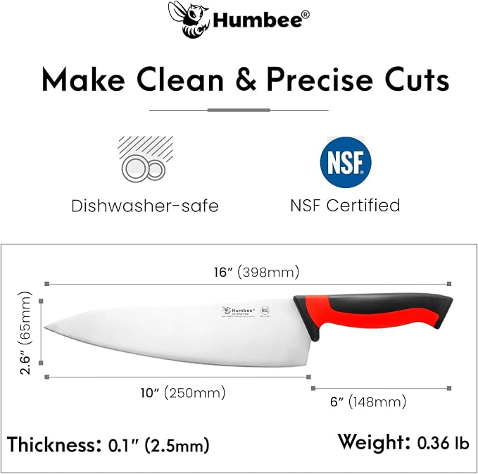 10-Inch Chef Knife, NSF Certified Razor-Sharp High Carbon Stainless Steel Blade – Ergonomic Color Coded Handle, Non-Slip Grip Kitchen Knife, DT-10 Series, Red