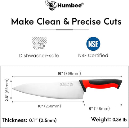 10-Inch Chef Knife, NSF Certified Razor-Sharp High Carbon Stainless Steel Blade – Ergonomic Color Coded Handle, Non-Slip Grip Kitchen Knife, DT-10 Series, Red