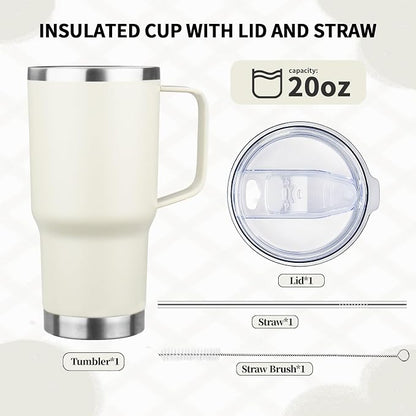 20oz Insulated Tumbler with Handle Stainless Steel Travel Coffee Mug with Lid and Straw Double Wall Vacuum Leak-proof Reusable Thermal Water Cup for Hot and Cold Drinks (Multicolor-7,6 Pack)