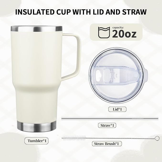 20oz Insulated Tumbler with Handle Stainless Steel Travel Coffee Mug with Lid and Straw Double Wall Vacuum Leak-proof Reusable Thermal Water Cup for Hot and Cold Drinks (Multicolor-6,4 Pack)