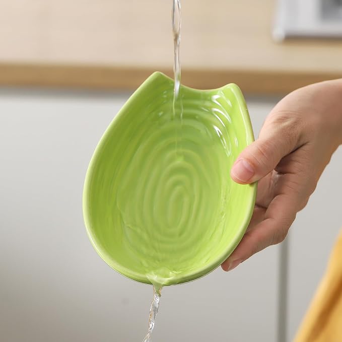 Spoon Rest for Stove Top, Hasense Ladle Holder for Countertop, Ceramic Cooking Utensil Rest for Ladle, Spatula and Tongs, Heat-Resistant Spoon Holder for Coffee Station and Kitchen, Green