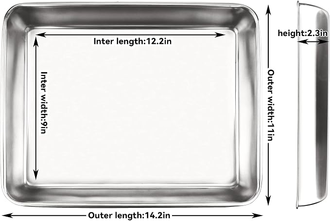 Baking Sheet with Rack Set, Sheet Pan With Rack, Heavy-Duty Stainless Steel Cookie Sheet Baking Pan Tray with Cooling Rack, Non-Toxic Easy to Clean and Dishwasher Safe (14.2x11x2.3 inches)