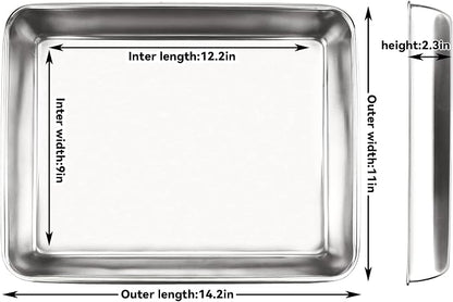 Baking Sheet with Rack Set, Sheet Pan With Rack, Heavy-Duty Stainless Steel Cookie Sheet Baking Pan Tray with Cooling Rack, Non-Toxic Easy to Clean and Dishwasher Safe (14.2x11x2.3 inches)
