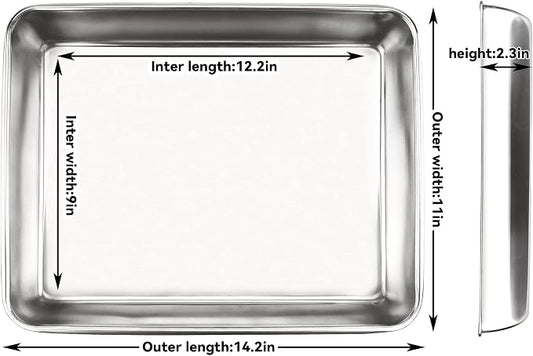 Baking Sheet with Rack Set, Sheet Pan With Rack, Heavy-Duty Stainless Steel Cookie Sheet Baking Pan Tray with Cooling Rack, Non-Toxic Easy to Clean and Dishwasher Safe (14.2x11x2.3 inches)