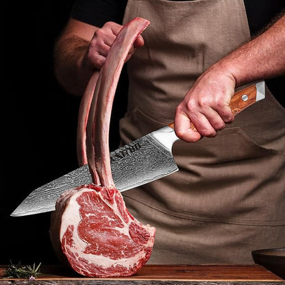 XITUO Damascus Steel Kiritsuke Knife 8-Inch, Japanese Chef Knife VG-10 67 Layers Steel Kitchen Knife, Ultra Sharp Razor Edge for Meat Vegetable Chopping, Olive Wood Handle Gift for Chefs