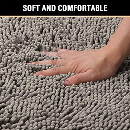 H.VERSAILTEX Microfiber Bath Rugs Chenille Floor Mat Ultra Soft Washable Bathroom Dry Fast Water Absorbent Bedroom Area Rugs, 24 x 42 - Inch, Dark Grey