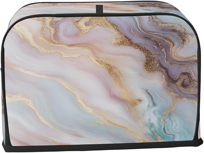 Marble Texture Toaster Cover 2 Slice Wide Slot Washable Toaster Covers | Gold Modern Dust and Fingerprint Protection Bread Maker Covers for Kitchen Accessories Decor Bakeware Women Gift