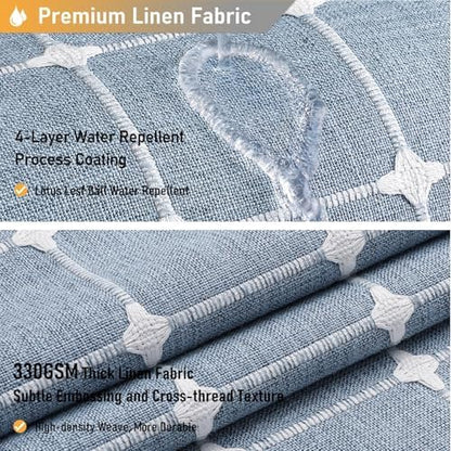 BTTN 84x72 Boho Farmhouse Linen Heavy Duty Fabric Shower Curtain Set, Blue