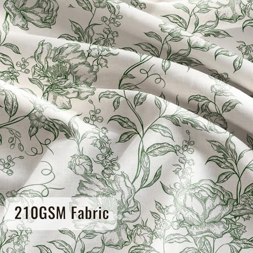 Farmhouse Sage Green Floral Shower Curtain with 12 Clear Rings 72"W x 72"L