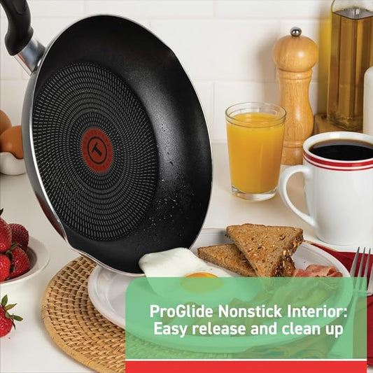 T-fal Initiatives Nonstick Cookware Set 18 Piece, Oven Broiler Safe 350F, Kitchen Cooking Set w/Fry Pans, Saucepans, Stockpots, Skillet, Spoons, Lids Pots and Pans Set Non Stick Dishwasher Safe Black