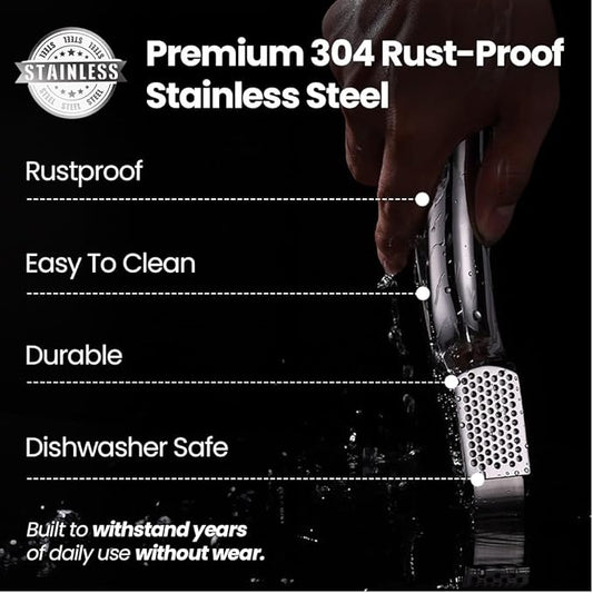 Lifetime Replacement Garlic Press Stainless Steel No Need to Peel, Detachable Handle for Fine Mincing-Premium Garlic Mincer Tool, Rust-Proof, Easy to Clean, Dishwasher Safe Garlic Crusher