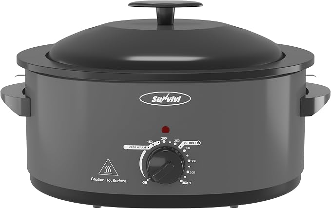 Sunvivi Electric Roaster Oven for Small Families, 8QT Portable Roaster with Self-Basting Lid Defrost & Keep Warm, Adjustable Temp 150°F-450°F for Baking, Slow Cooking, Buffet Serving & RV Camping
