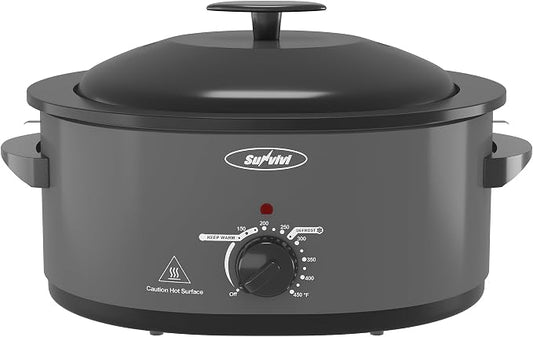 Sunvivi Electric Roaster Oven for Small Families, 8QT Portable Roaster with Self-Basting Lid Defrost & Keep Warm, Adjustable Temp 150°F-450°F for Baking, Slow Cooking, Buffet Serving & RV Camping
